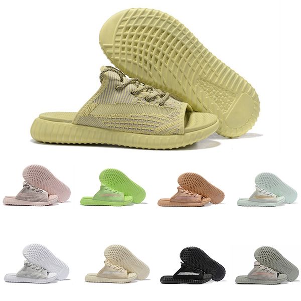 

2019 Luxury Designer Mens Slides Kanye West Grow GID Antlia Clay Blue Tint Black White Static Slippers Peep Toe Men Women Sandals Size 5-11