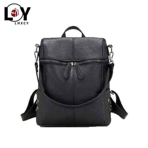 

retro pu leather double zipper womens backpack bag high capacity belt travel backpack solid color waterproof teenager school bag
