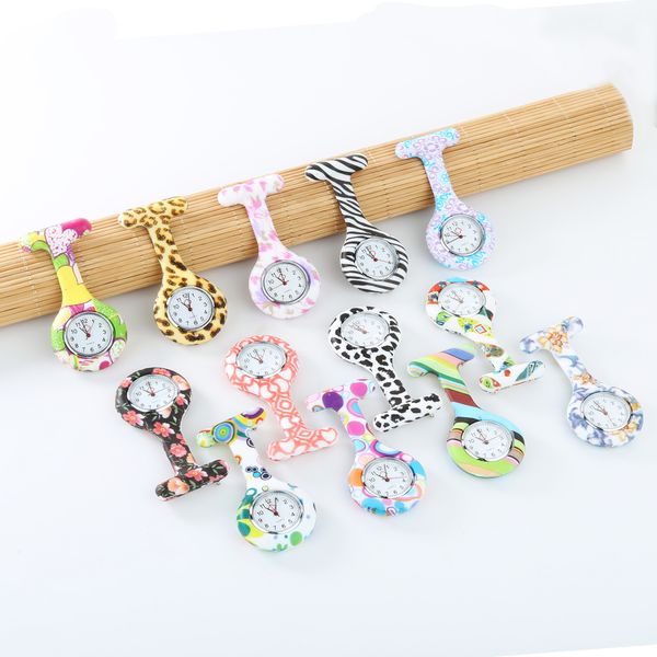 

5000pcs colorful prints watches silicone pocket watch fob quarta watches cute patterns watch pin watches for nurse doctor