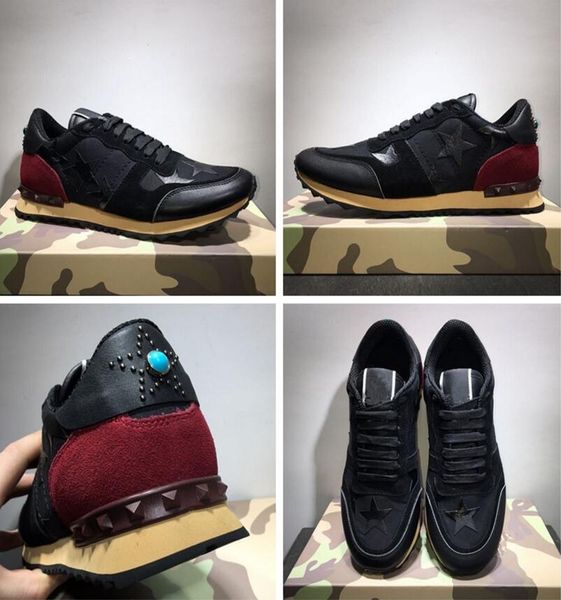 

оригинальная коробка] бренд rock runner камуфляжные кожаные кроссовки обувь мужчины, женщины рок шпильки открытый повседневный camustars тр, Black