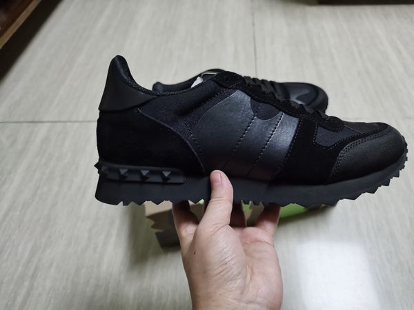 

высокое качество женская мужская шипованная кожа rock runner обувь камуфляжные кроссовки шипованные rockrunner повседневные кроссовки обувь, Black