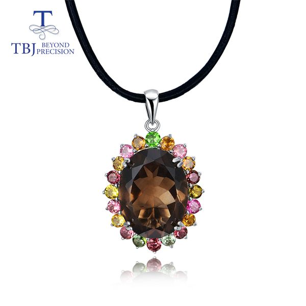 

tbj,natural gemstone big smoky quartz match tourmaline nice pendant 925 sterling silver fine jewelry for lady birthday gift