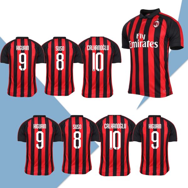 

#9 HIGUAIN 2019 Milan Home Soccer Jersey 18/19 #10 CALHANOGLU Soccer Shirt #8 SUSO #5 BONAVENTURA #63 CUTRONE Football Uniform