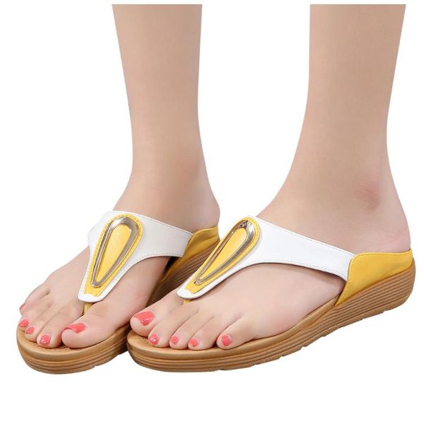 

women shoes slipers summer bohemian ethnic slippers flat round head slippers casual wedges shoes woman beach flip-flops, Black