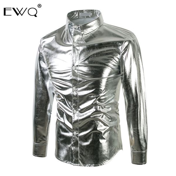 

men's casual shirts ewq / clothing metal shine solid color long sleeve shirt for male 2021 fashion autumn persoanlity 19h-a303, White;black