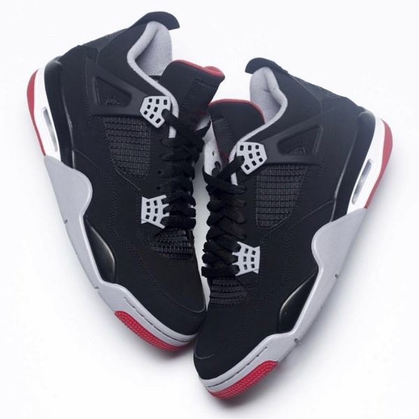 

4 bred black red new 2019 released factory version 4s basketball shoes mens trainers suede sneakers with