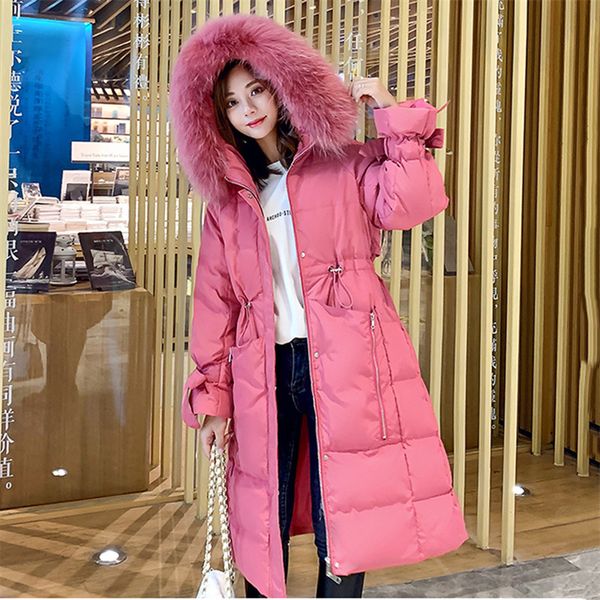 

2019 new down jacket women long over the knee fashion wild loose hooded coat women solid color white duck down outerwear jiu120, Black