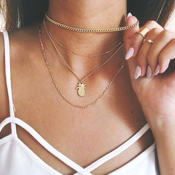 

2018 fashion charm jewelry gold pineapple pendant multilayer necklace beautiful valentines day gift for women classmate, Silver