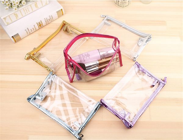 

5 colors clear waterproof cosmetic bags womens daily transparent travel lady makeup case toiletry wash pouch
