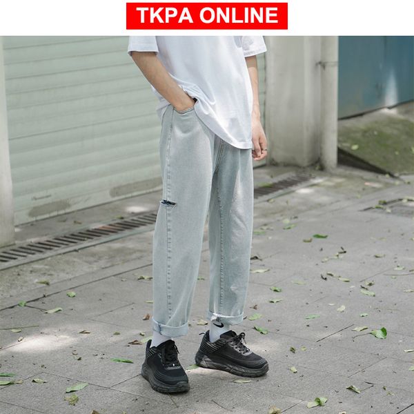 

men hole ripped jeans 2020 mens korean blue harajuku distressed jeans denim men streetwear fashion desginer pants
