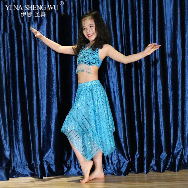 

children belly dance costumes kids dance show clothing bra + sequin skirt girls dancing performance set new for girl, Black;red