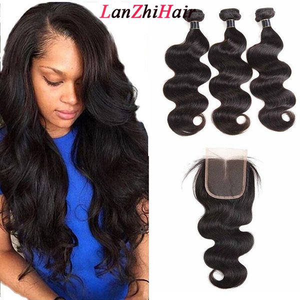 

бразильские тела волновые virgin волос соткать 3 связки с кружевом затворы 8а малазийский перуанский индийский вода глубокая волна remy чело, Black;brown