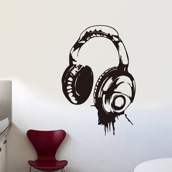 

creative headphones wall stickers bedroom living room decoration home mural art decals carved removable personality stickers