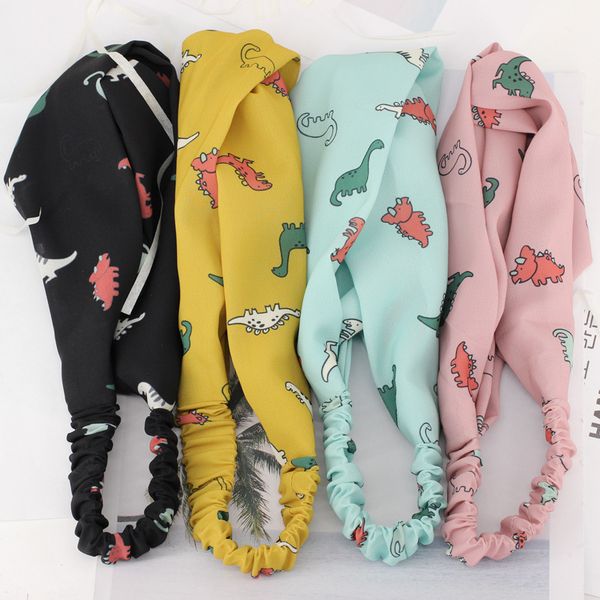 

4pcs/lot dinosaur print girls hairbands animal pattern knot elastic headbands for young lady women summer hair accessories