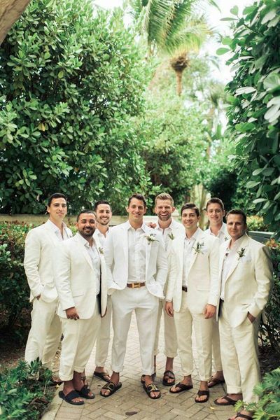 

Ivory Linen Men Suits For Wedding Man Blazers Jacket Casual Groom Tuxedos 2Piece Summe Beach Wedding Party Costume Homme Terno Mascumo