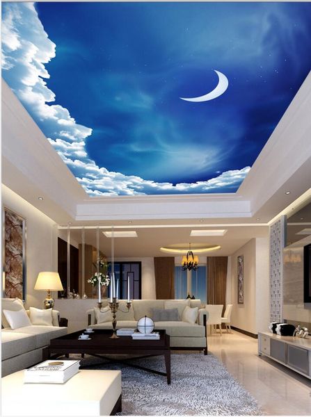 Benutzerdefinierte 3D Photo Tapeten Decke Wohnzimmer Schlafzimmer Deckengemälde Stil Wand Mond Nachthimmel