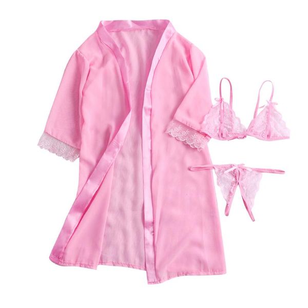 

3шт женская ночная сексуальная одежда ночная рубашка плюс размер бюстгальтер + стринги +халат сексуальное женское белье комплект нижнего бел, Black;red