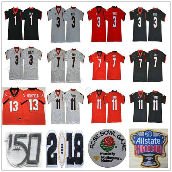 

ncaa georgia bulldogs 13 elijah holyfield 11 jake fromm 7 dandre swift 3 zamir white todd gurley ii 34 herchel walker 150th football jerseys, Black