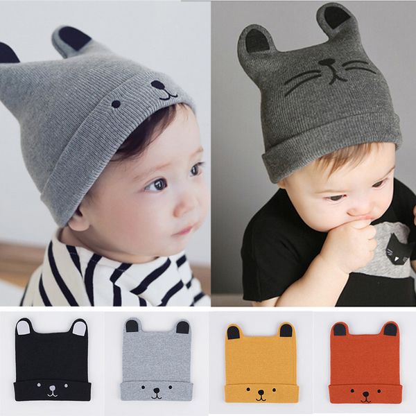 

2019 baby hat winter hats children's hat for boy girls cotton beanie cap toddler infant baby knitted bonnet 0-12m bones infantis, Yellow