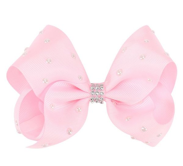 

5 inch jojo siwa bows rhinestone screw ribbon girls bows pearl ceramics hairpins solid color bow barrettes girls christamas small gifts, Slivery;white