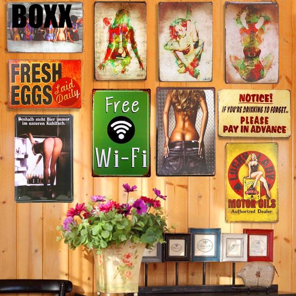 

metal tin sign plaque pin up girl wi-fi house office lounge bar restaurant coffee cafe wall stickers decor