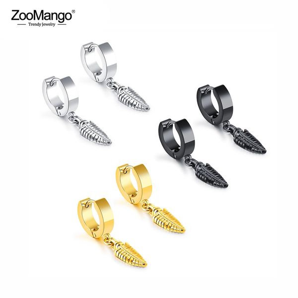 

zoomango new leaf hoop earrings for women men trendy style gold/black/silver color party daily earrings jewelry zoge421, Golden;silver
