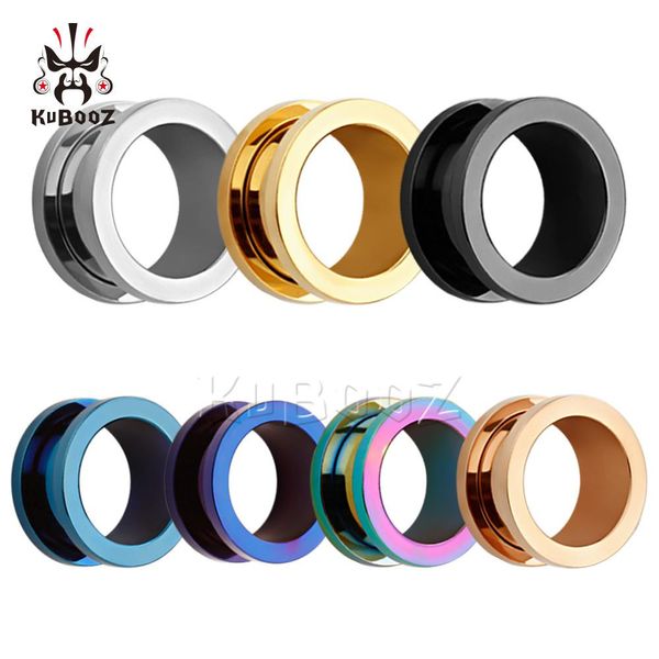 

kubooz ear piercing tunnels ring plugs gauges screw expander fashion stainless steel body jewelry earrings 8mm 10mm 2pcs, Slivery;golden