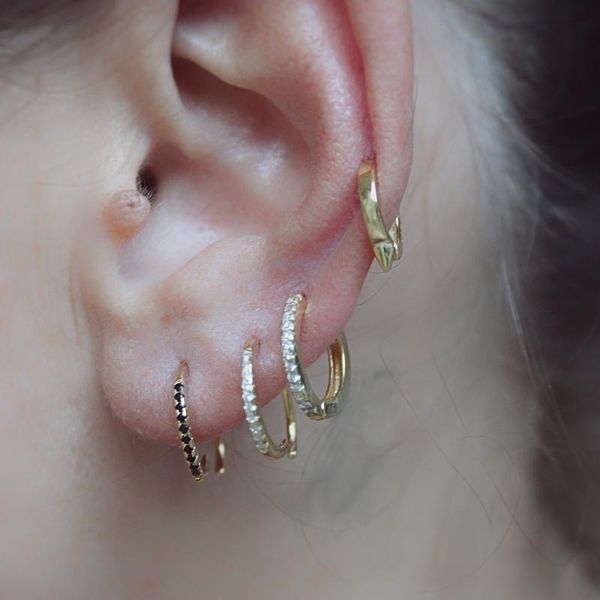 

gold filled black silver huggies hoop spike earring 925 sterling silver lidelicate minimalist cute tiny cz dainty jewelry girls, Golden