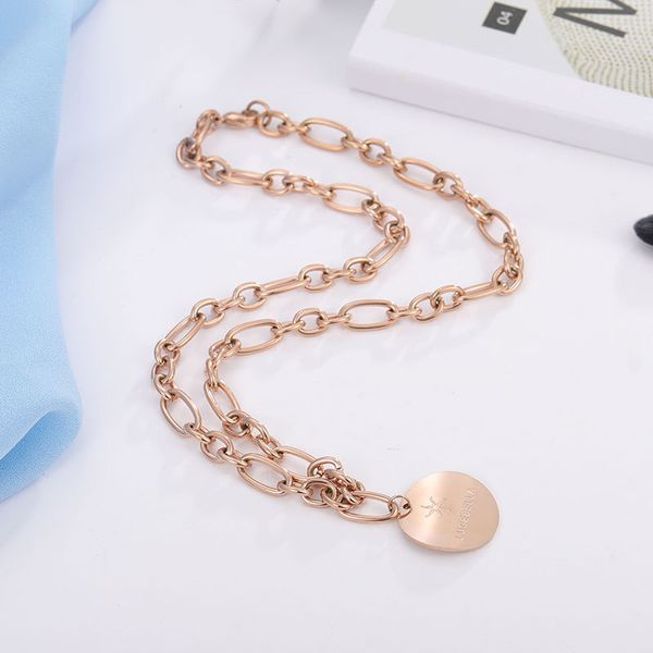 

aenine popular thick chain & link pendant necklace female jewelry titanium steel rose gold choker necklaces for women rn02361, Silver