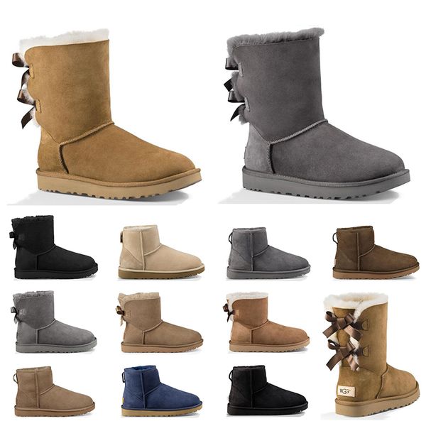 

New Designer Australia women classic snow boots ankle short bow fur boot for winter grey black women winter shoes size 36-41 free shipping