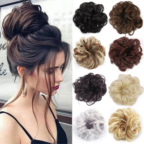 

pony tail hair extension bun elastic chignon synthetic scrunchies bun hair updo donut fake hair hairpiece for women