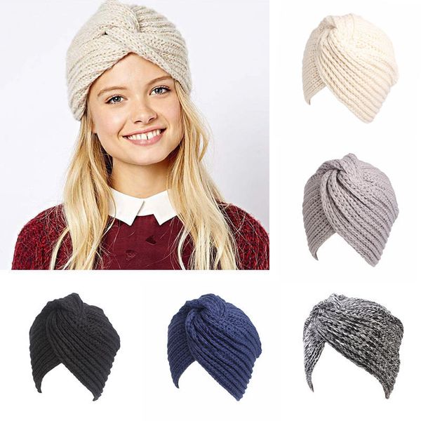 

soft knitted hat cap women felt hat winter warm hats for women winter cap solid color ladies turban head wrap caps, Blue;gray