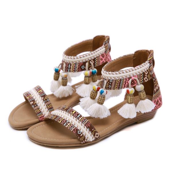 

ethnic women's sandals boho rhinestone vacation beach seaside roman shoes plataformas mujer sandalias casual womans shoes, Black