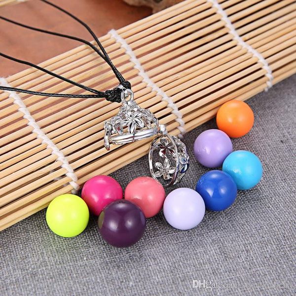 

hollow flowers sound pearl cage lockets pendant necklaces opening floating sound bead lockets necklace for pregnant woman jewelry, Silver