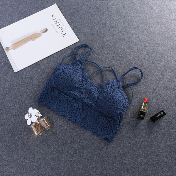 

women back beautify lace ladies chest wrap bralette bra adjustable crop breathable padded, White