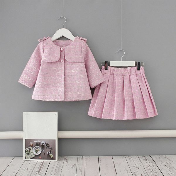 

kids clothes outfits 2020 england style spring outwear+pleated skirt 2pcs/set children clothing suit girls clothes 0-4y, White