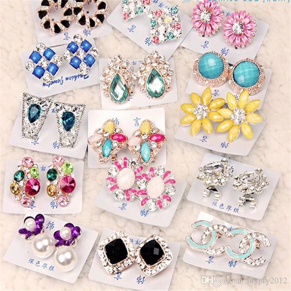 

colorful vintage earrings bohemian mixed designs zircon flower stud earrings for women fashion jewelry 20pairs lot, Golden;silver