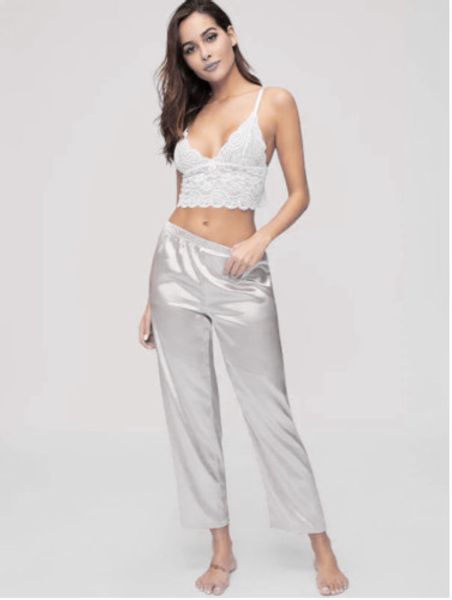 

New Women Sexy Lace Bra+Satin Pants Silk Pajama Set Sleepwear Babydoll Nightwear