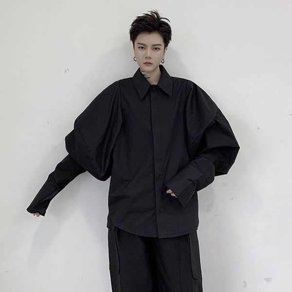 

men retro fashion wide long sleeve casual shirt male japan vintage punk gothic loose dress shirts stage clothing, White;black