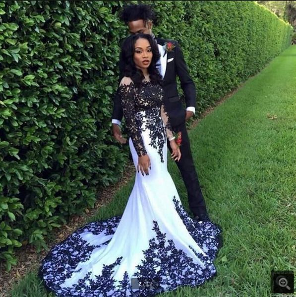 

fashion black and white fully applique lace long sleeve wedding dresses real picture modest court train bridal gowns sale