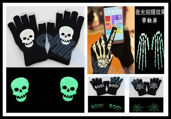 

1pairs warm knitted winter touchscreen gloves halloween night luminous skull skeleton finger gloves dance bicycle sport