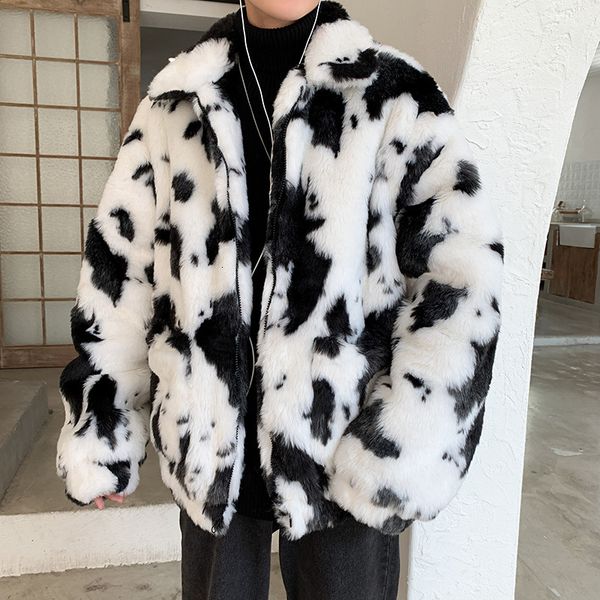 

mens luxury fur coats faux fur jackets outerwear parka overcoat big size 3xl lovers cow leather and fur keep warm man loose coat, Black;brown