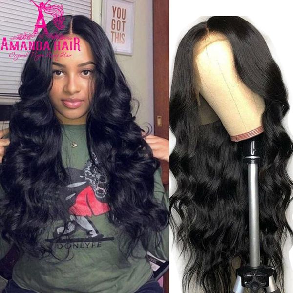 

brazilian body wave wig hd transparent lace front wig amanda human hair wigs pre plucked remy 13x4 lace wigs for black women, Black;brown