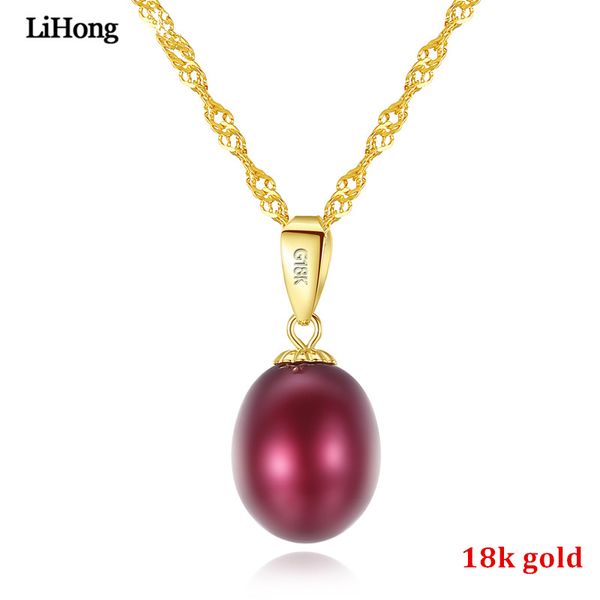 

real 18k yellow gold necklace natural freshwater pearl pendant fine jewelry for woman, Silver
