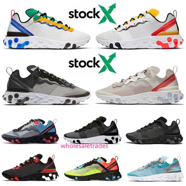 

new 2020 react element 55 undercover 87 mens womens running shoes designer trainers triple black white sail bred olt racer pink trainers
