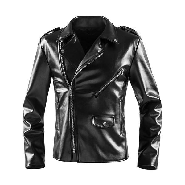 

new 2019 short autumn and winter locomotive korean version of self-cultivation men's zipper lovers lapel, leather jacket, Black