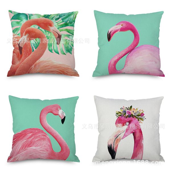 

fresh flamingo flax embrace pillow case concise pillow automobile sofa back cushion cushion imitate mabaozhen