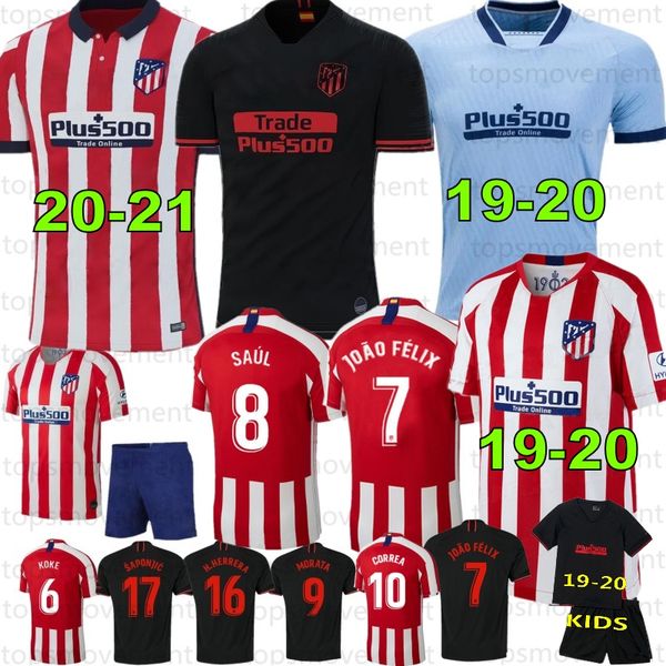 

20-21 new #7 joÃ£o fÃ©lix soccer jerseys 19-20 men kids atletico koke madrid saÃºl correa thomas lemar shirts camiseta de fÃºtbol 2020, Black;yellow
