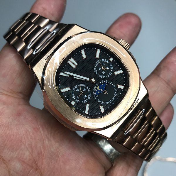 

rose gold watch automatic glide smooth second hand black dial 315l stainless steel all sub dials works luminous wristwatches, Slivery;brown