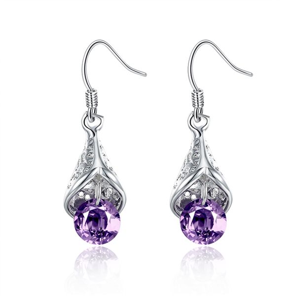 

plated sterling silver inlaid purple stone earrings djse208 size 3.6cm*1.1cm;women's 925 silver plate dangle & chandelier jewelry earri